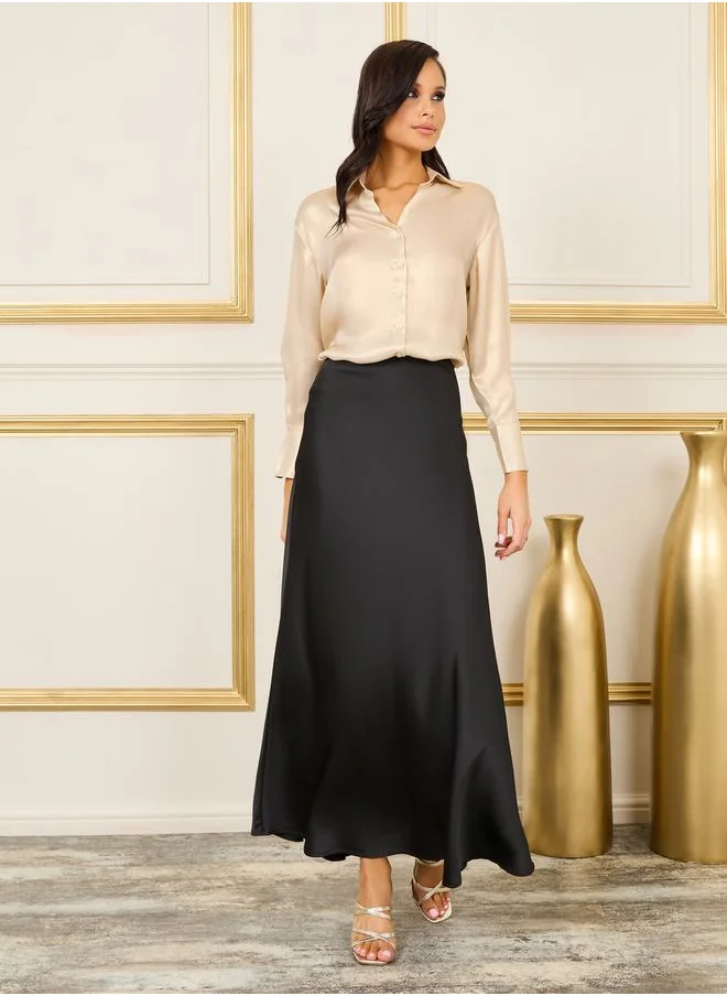 Styli Cuff Sleeve Regular Fit Satin Shirt