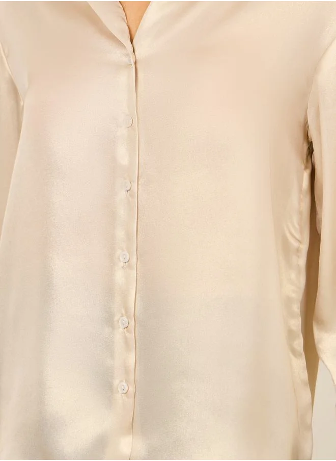 Styli Cuff Sleeve Regular Fit Satin Shirt