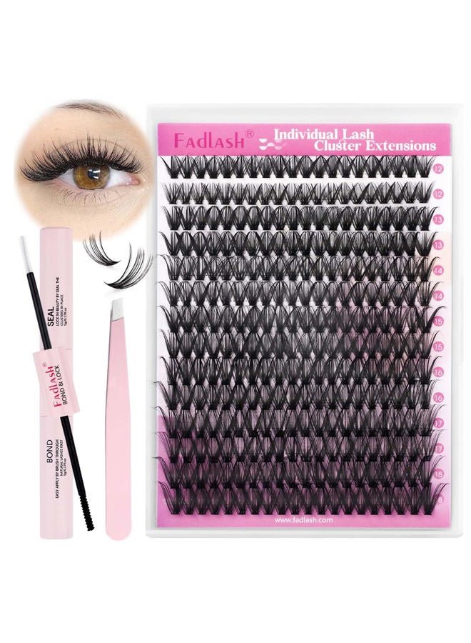 FADLASH طقم تمديد الرموش مجموعة رموش كلستر 40D رموش فردية طبيعية مع لاصق الرموش وختم ملقط الرموش للاستخدام الذاتي (40D-0.07D-12-18MIX KIT) - Image 1