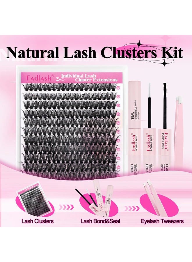 FADLASH طقم تمديد الرموش مجموعة رموش كلستر 40D رموش فردية طبيعية مع لاصق الرموش وختم ملقط الرموش للاستخدام الذاتي (40D-0.07D-12-18MIX KIT) - Image 4