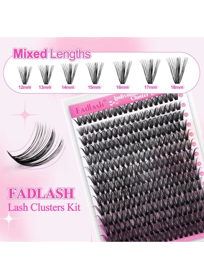 FADLASH طقم تمديد الرموش مجموعة رموش كلستر 40D رموش فردية طبيعية مع لاصق الرموش وختم ملقط الرموش للاستخدام الذاتي (40D-0.07D-12-18MIX KIT) - Image 3