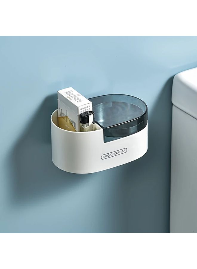 White And Transparent Black Stainless Steel Wall Mounted Ashtray With Lid Space Saving Design Hygienic Cigarette Butt Slot And Debris Catcher For Bathroom Bedroom Home Modern Minimalist Style - Image 3