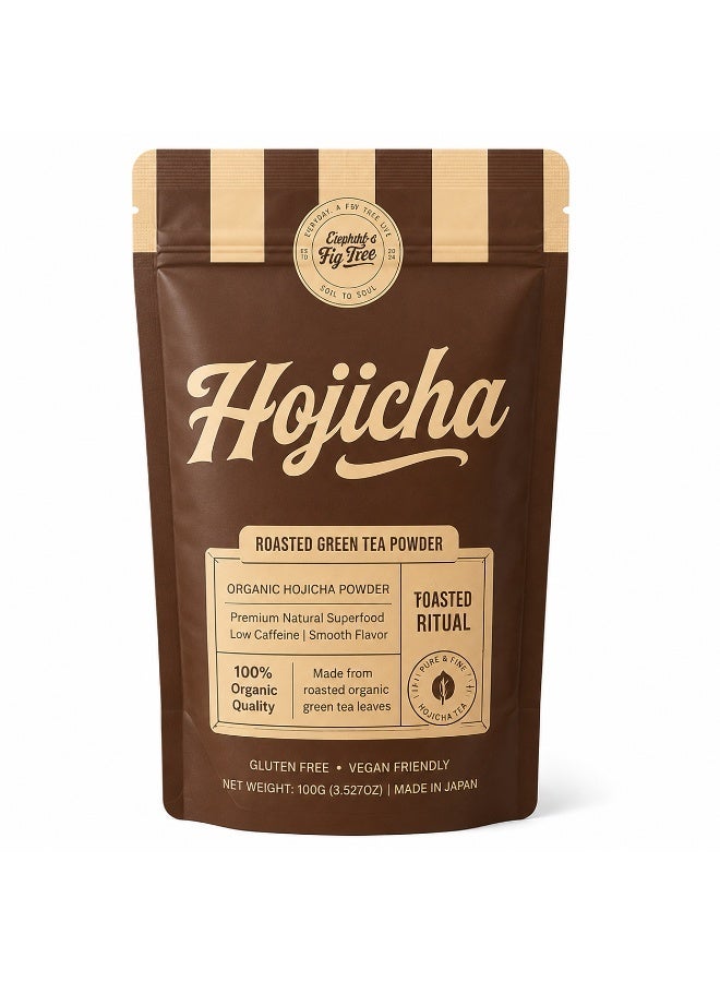 Elephant & Fig Tree Organic Japanese Hojicha Roasted Green Tea Powder 100g – Premium Natural Superfood for Lattes, Tea & Desserts - Image 1