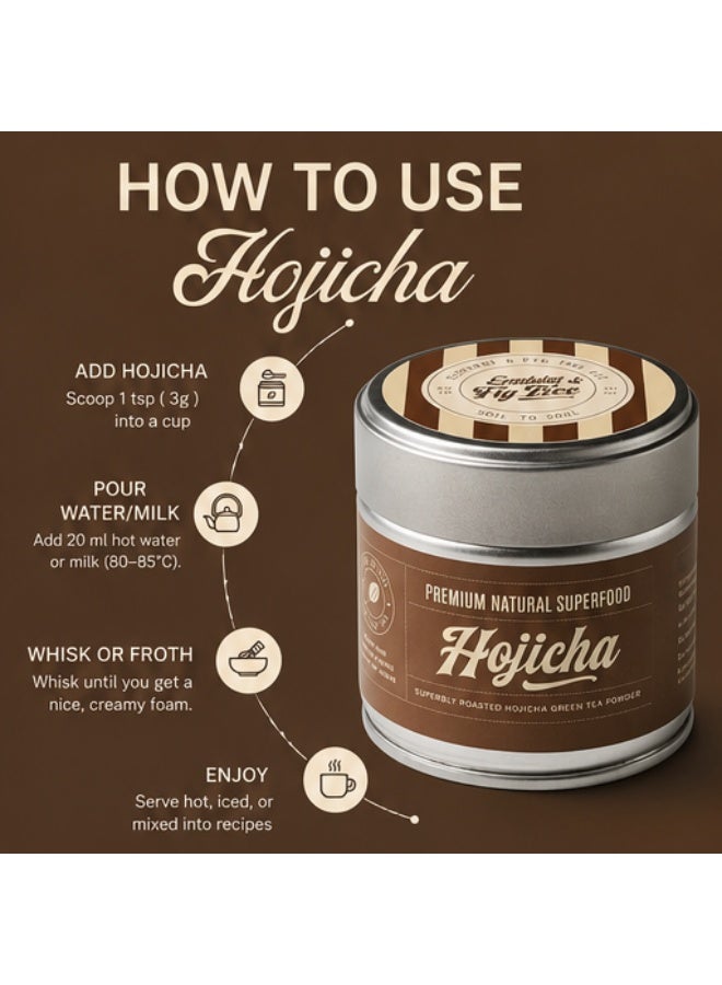 Elephant & Fig Tree Organic Japanese Hojicha Roasted Green Tea Powder 100g – Premium Natural Superfood for Lattes, Tea & Desserts - Image 3