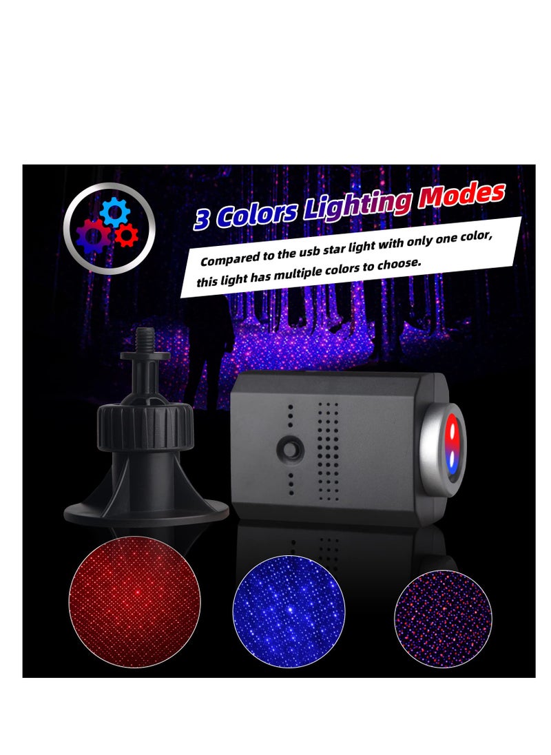 SYOSI مصباح ليلي USB Star Projector، 3 ألوان و9 أوضاع إضاءة، مصابيح داخلية رومانسية محمولة قابلة للتعديل، تدور 360 درجة، مصباح سقف السيارة USB لتزيين غرفة النوم والحفلات والسقف (أزرق وأحمر)  - Image 4