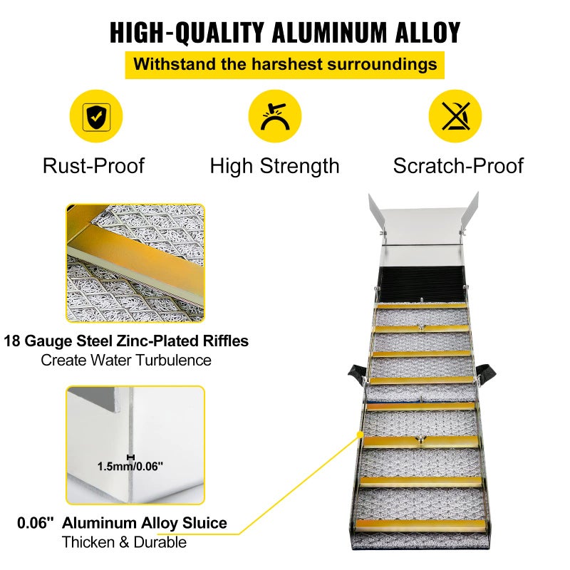 VEVOR Folding Aluminum Alloy Sluice Box, Compact 50" Sluice Boxes for Gold, Lightweight Gold Sluice Equipment, Portable Sluice Boxes w/Miner's Moss, River, Creek, Gold Panning, Prospecting, Dredging - Image 4