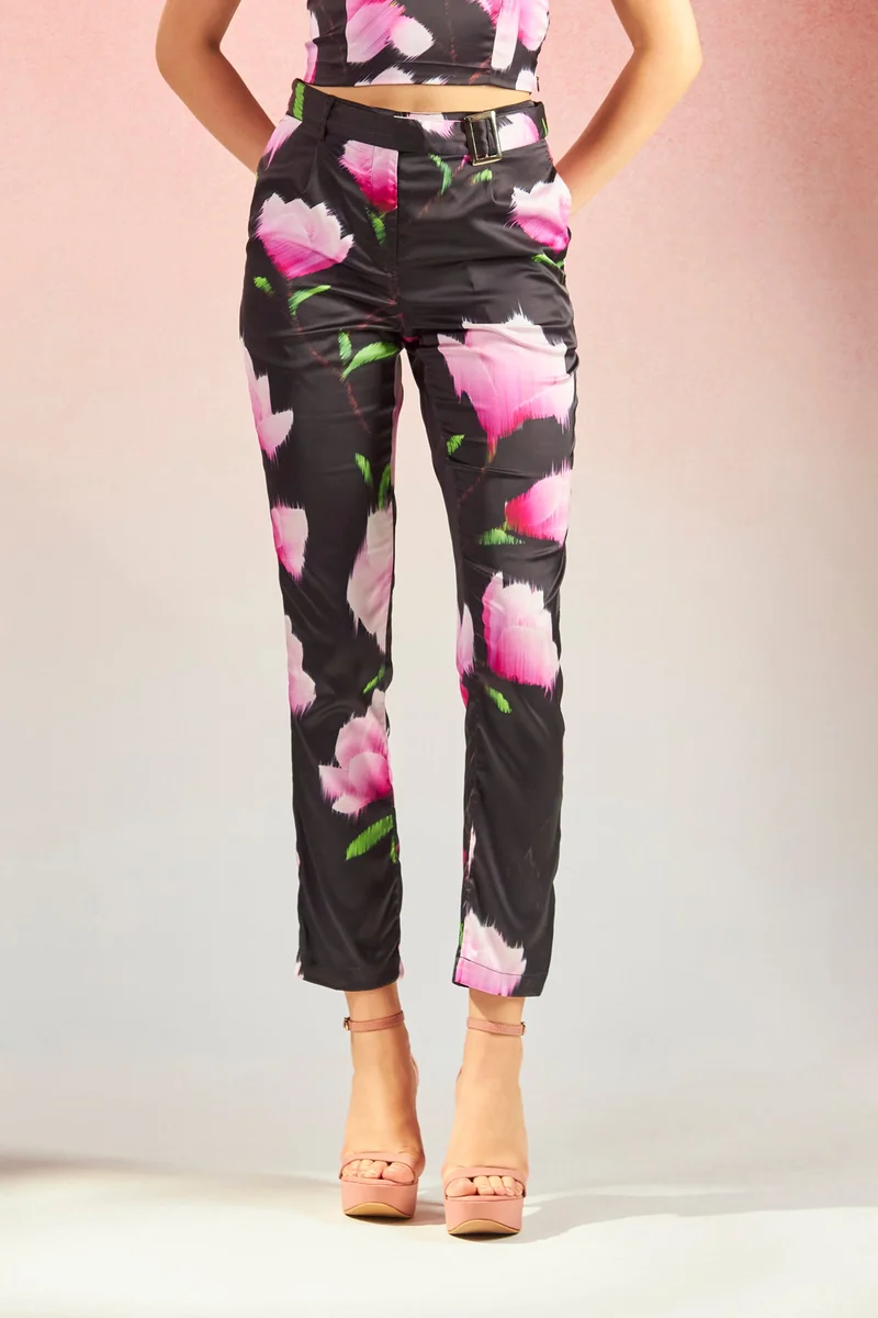 فيرجيو Floral Satin Stretch Floral Trousers for Women