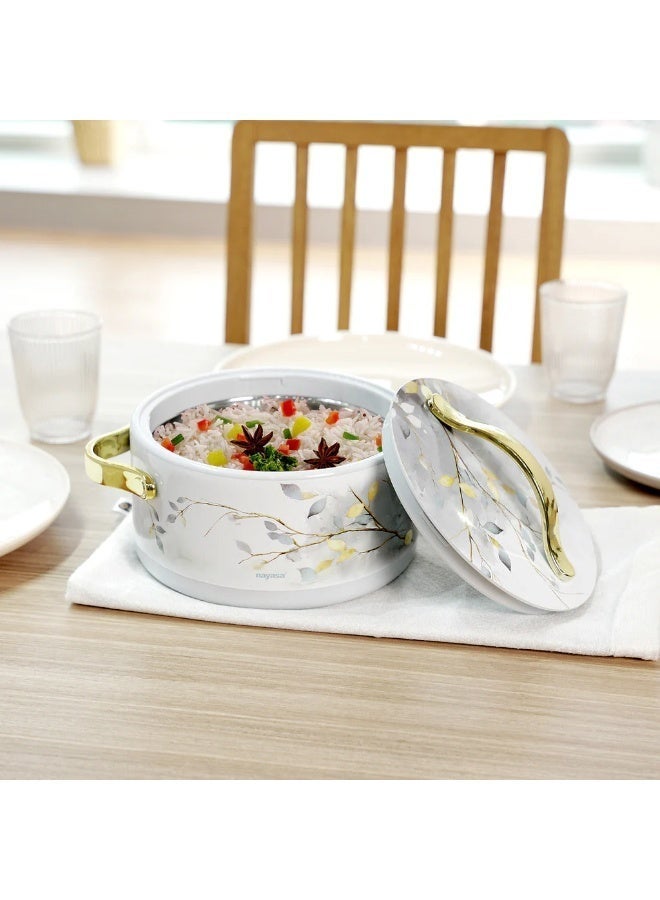 NAYASA Bethany 3-Piece Insulated Hotpot Set- 1.5L/2.5L/3.5L – Stainless Steel Inner, Floral Marble Design, Gold Handles – Food Warmer Casserole Set for Serving & Dining- AUTUMN(L) - Image 4