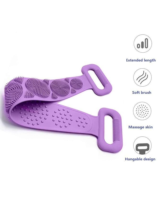 إيروريكس فرشاة استحمام من السيليكون لتقشير الجسم وفرك الظهر الطويل من السيليكون سهل التنظيف وجل الاستحمام من السيليكون الصديق للبيئة ومنشفة استحمام من جل الاستحمام الطويل وفرشاة استحمام للظهر بطول 62 سم باللون الأرجواني - Image 2