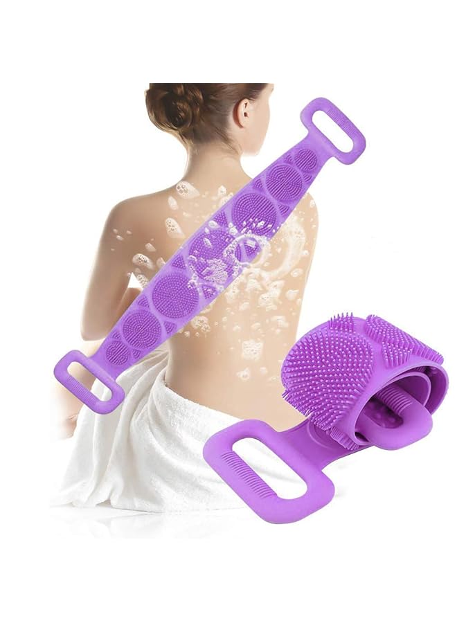 إيروريكس فرشاة استحمام من السيليكون لتقشير الجسم وفرك الظهر الطويل من السيليكون سهل التنظيف وجل الاستحمام من السيليكون الصديق للبيئة ومنشفة استحمام من جل الاستحمام الطويل وفرشاة استحمام للظهر بطول 62 سم باللون الأرجواني - Image 1