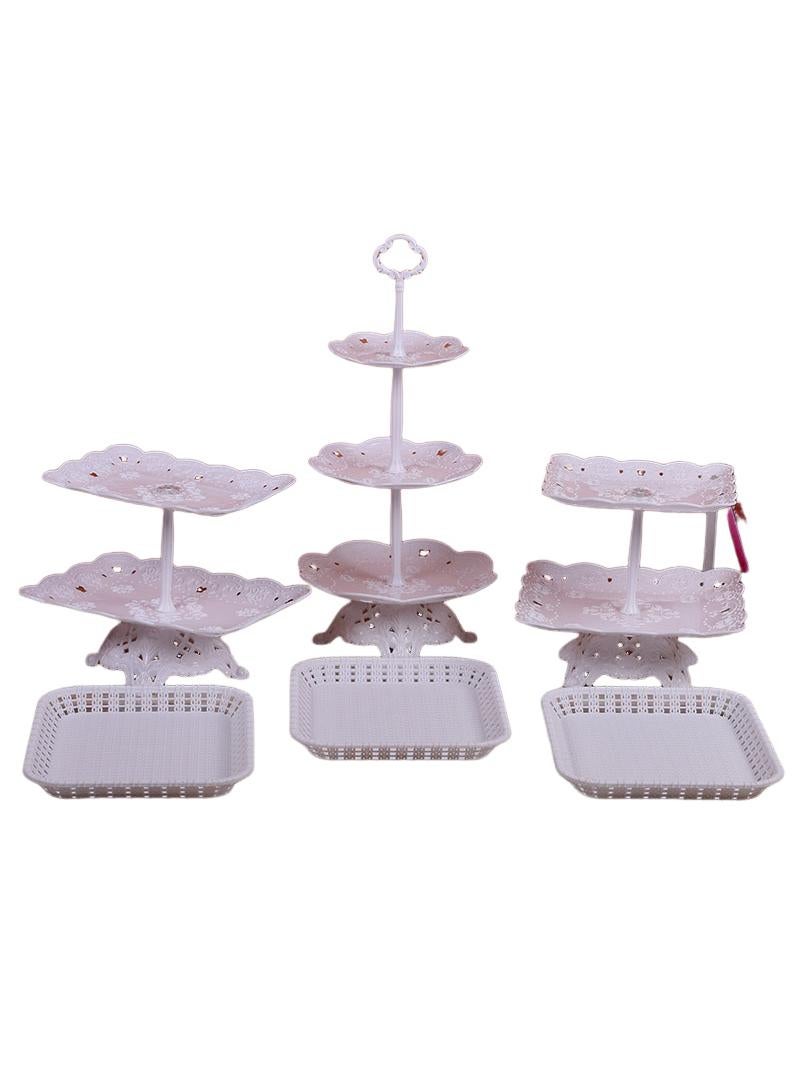 Bluejw 6-Piece Cake Dim Sum Tray Shelf Set Plastic Cake Stands Set White  - Image 1