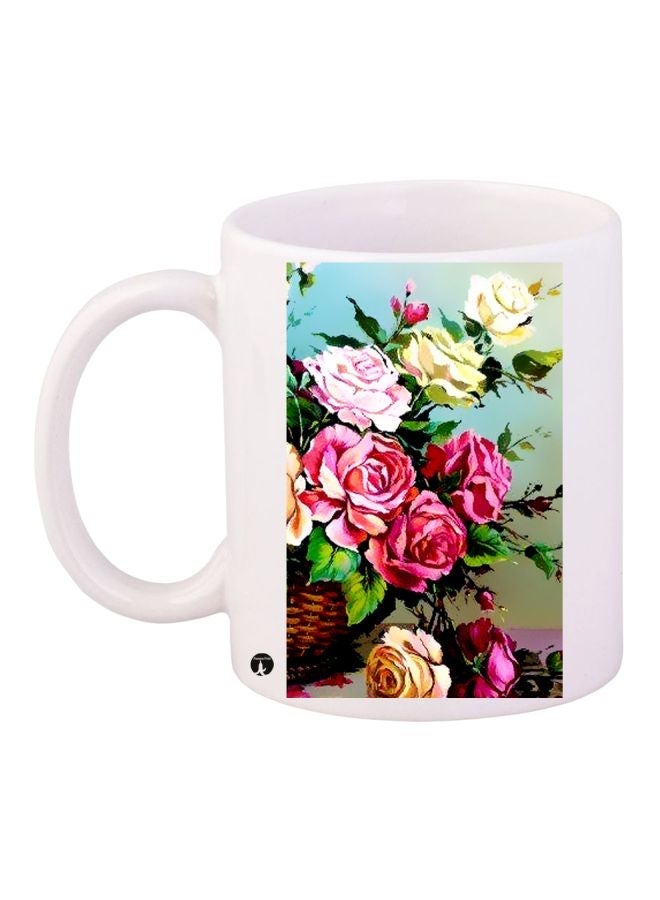 RYN Floral Printed Coffee Mug White/Green/Pink 11ounce