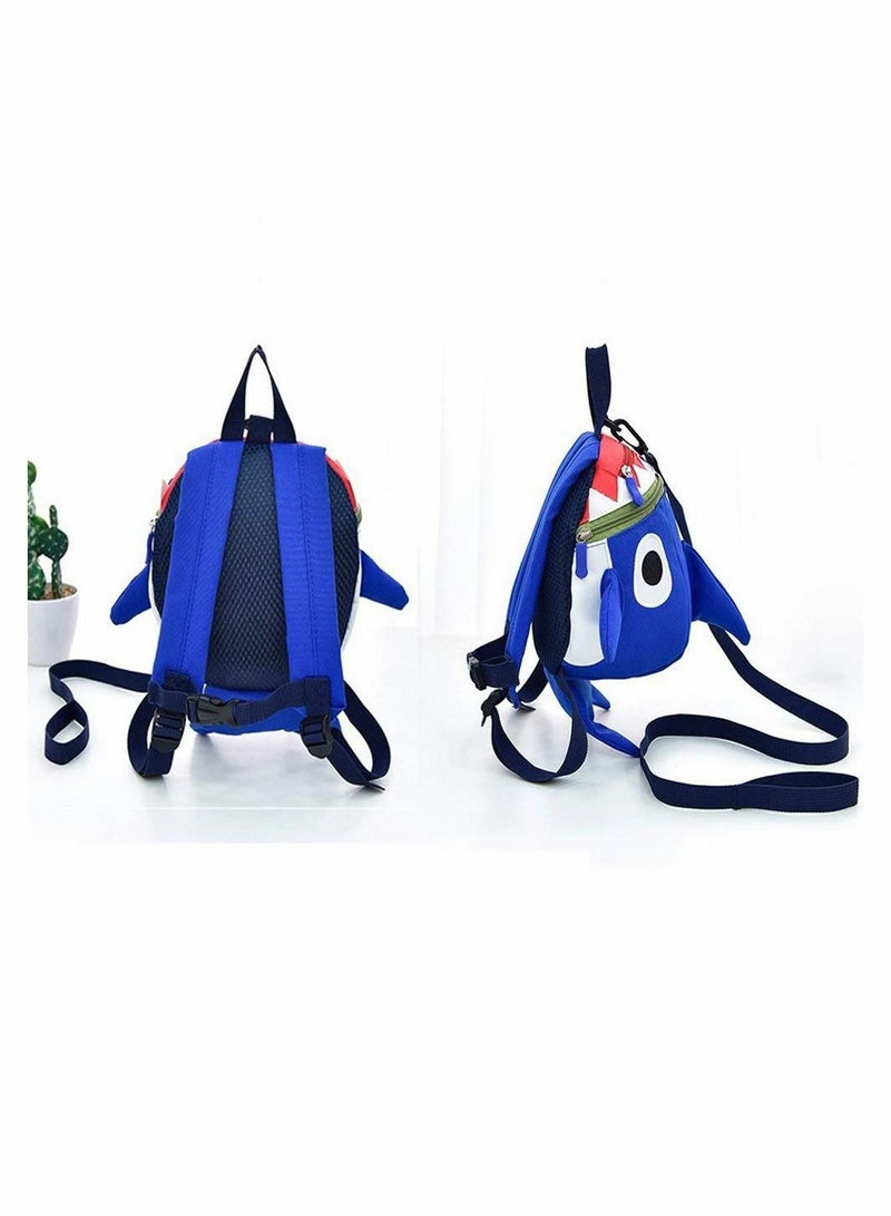 Safety Kids Leash Backpack with 2 in 1 Harness Lunch Boxes Carry Bag Cute Shark for Toddlers Boys Girls Little Playful Preschool–Blue - Image 2