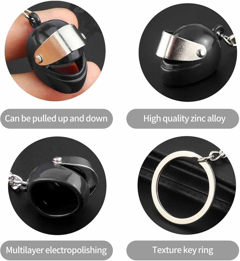 YHT 2PCS Motorcycle Helmet Keychain Set - Black and Silver 3D Mini Metal Pendants - Image 3