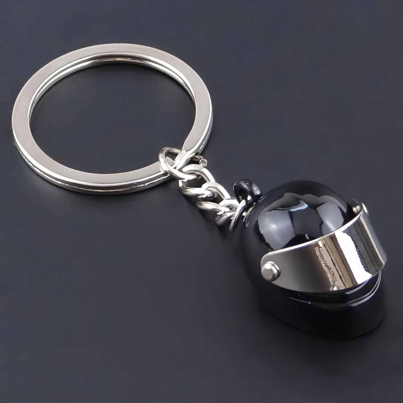 YHT 2PCS Motorcycle Helmet Keychain Set - Black and Silver 3D Mini Metal Pendants - Image 4
