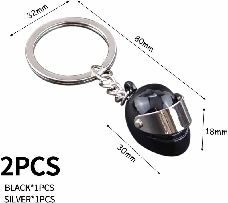 YHT 2PCS Motorcycle Helmet Keychain Set - Black and Silver 3D Mini Metal Pendants - Image 2
