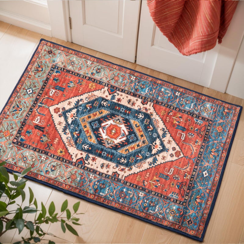 SERISSA Boho Rugs for Entryway, 2x3 Rust Entryway Rug Non-Slip Washable Small Area Rug, Ultra Soft Oriental Vintage Low-Pile Indoor Door Mat Floor Carpet for Entrance Bedroom Kitchen Bathroom - Image 1