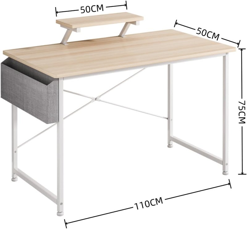 JOYSEUS Computer Table With Storage Bag,Home Office Desks & Workstations,Modern Simple Study Desk with Monitor Stand,110 * 50 * 73CM (beige) - Image 3
