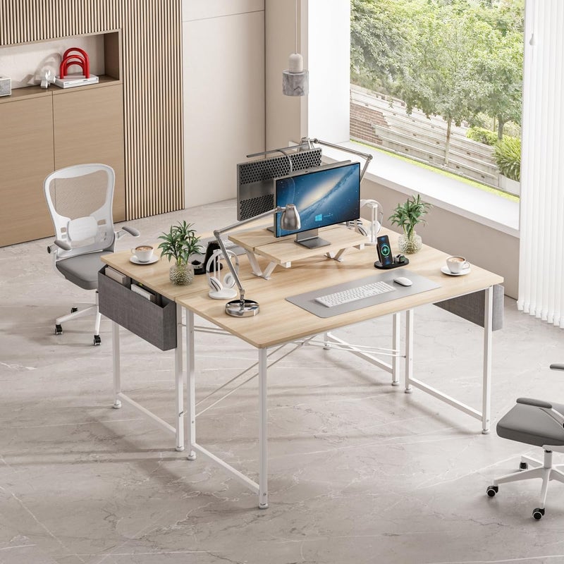 JOYSEUS Computer Table With Storage Bag,Home Office Desks & Workstations,Modern Simple Study Desk with Monitor Stand,110 * 50 * 73CM (beige) - Image 2