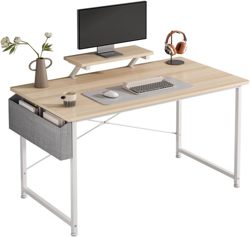JOYSEUS Computer Table With Storage Bag,Home Office Desks & Workstations,Modern Simple Study Desk with Monitor Stand,110 * 50 * 73CM (beige) - Image 1