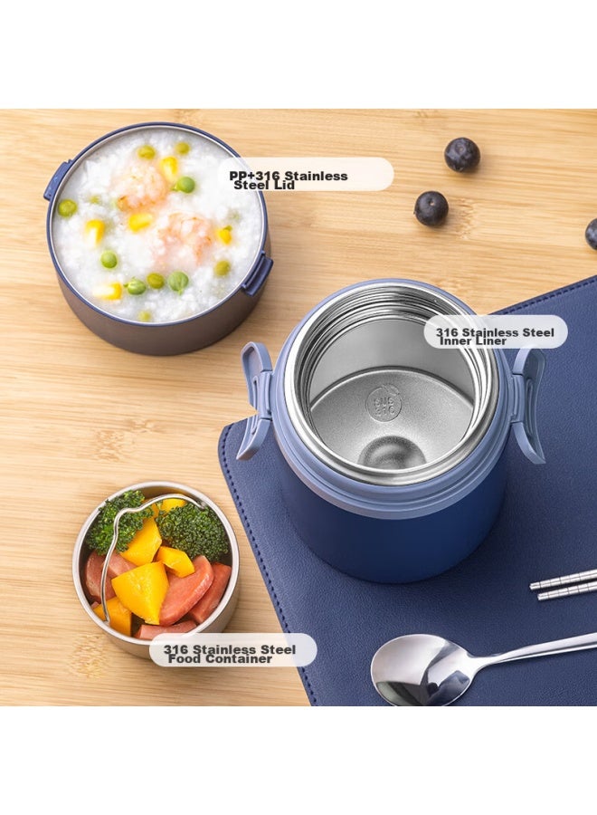 Tafuco Extra-long Insulated Lunch Box For Office Workers, 316 Stainless Steel Insulated Container, 2-layer Insulated Box T2295 Deep Sea Blue 1.1l - Image 3