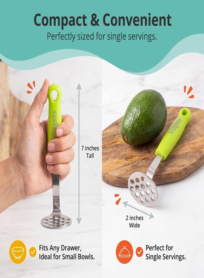 Xidgets Mini Avocado Masher, Small Potato Masher, Heavy Duty, Kitchen Utensil. Stainless Steel, Tiny Masher, Compact Mini Masher for Avocado - Effortless Guacamole Preparation, Dishwasher Safe.… (Green) - Image 4