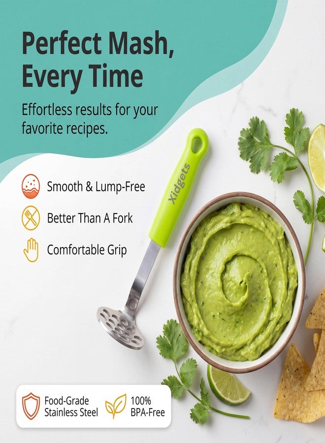 Xidgets Mini Avocado Masher, Small Potato Masher, Heavy Duty, Kitchen Utensil. Stainless Steel, Tiny Masher, Compact Mini Masher for Avocado - Effortless Guacamole Preparation, Dishwasher Safe.… (Green) - Image 2