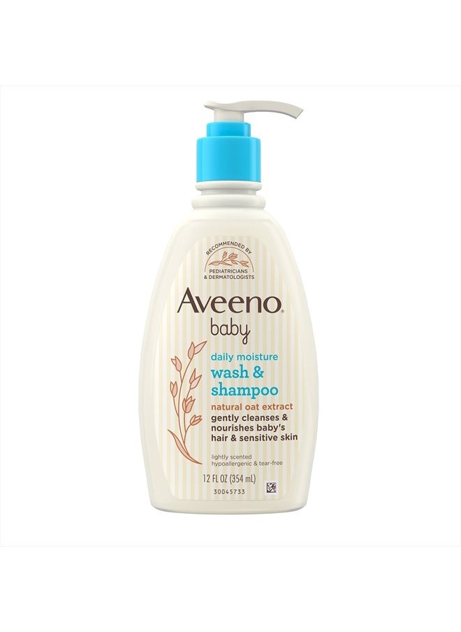 Aveeno Baby - Daily Moisture Gentle Body Wash & Shampoo with Oat Extract, 2-in-1 Baby Bath Wash & Hair Shampoo, Tear- & Paraben-Free for Hair & Sensitive Skin, Lightly Scented, 12 fl. oz - Image 1