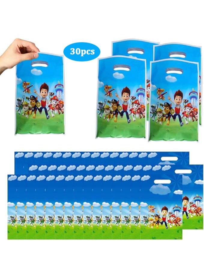 PAW PATROL Party Gift Bags 30pcs Set, Durable Plastic with Handles, Vibrant Cartoon Print Designs - Image 1