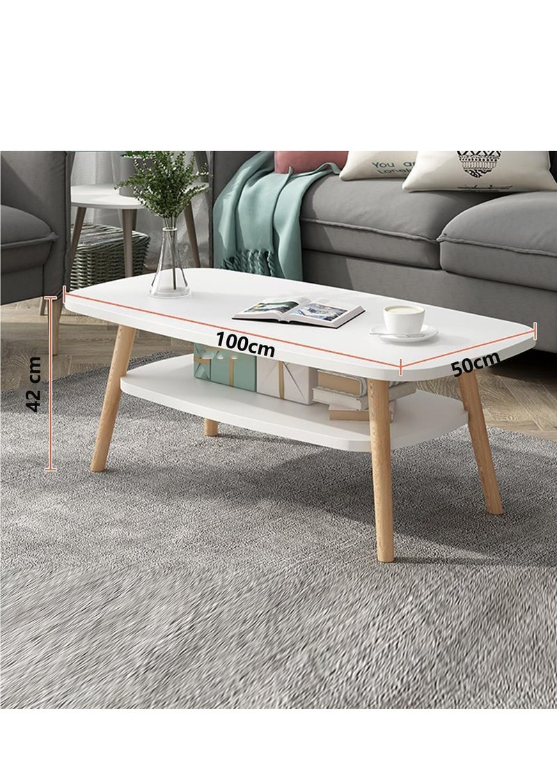 Maanys Coffee Table, 100x50cm Oval Wooden Tea Table with Storage Shelf, Modern Center Table for Living Room, Home, Office and  Apartment - Image 1
