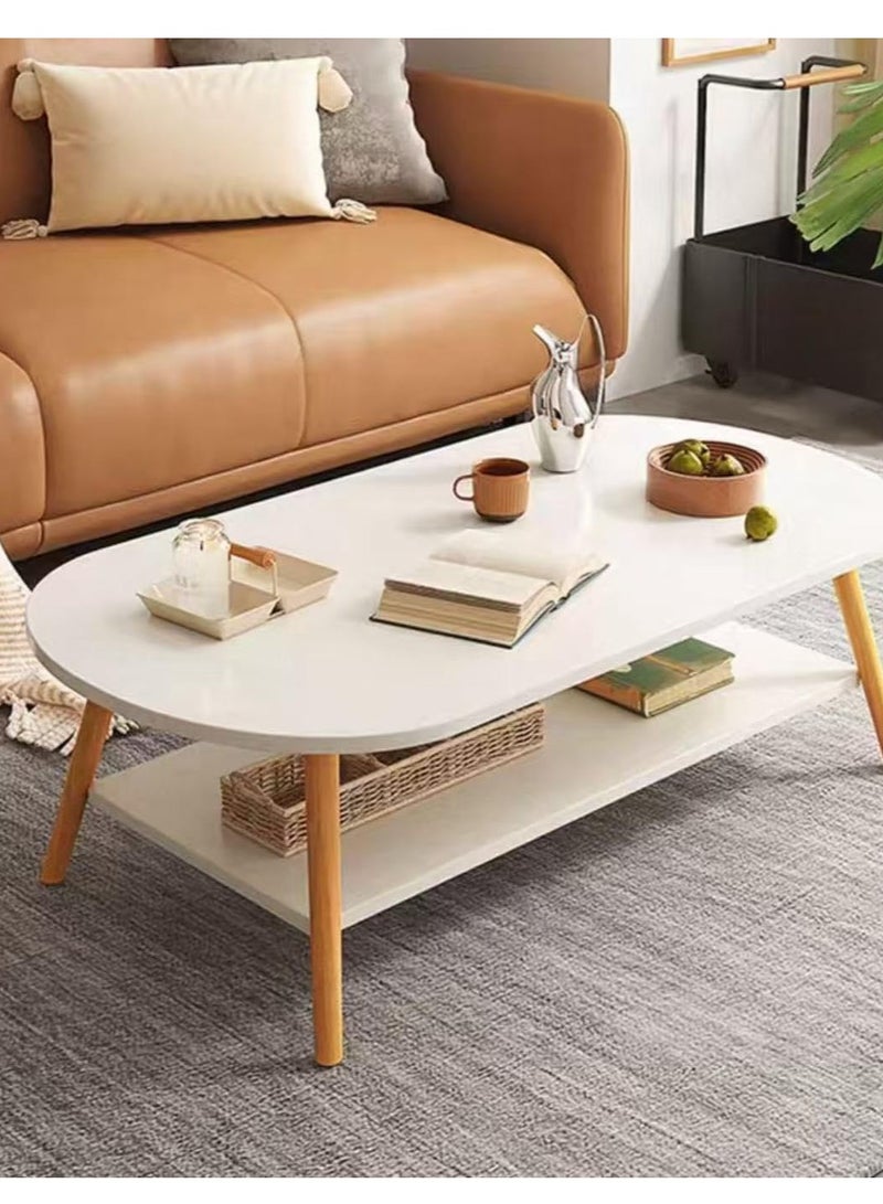 Maanys Coffee Table, 100x50cm Oval Wooden Tea Table with Storage Shelf, Modern Center Table for Living Room, Home, Office and  Apartment - Image 2