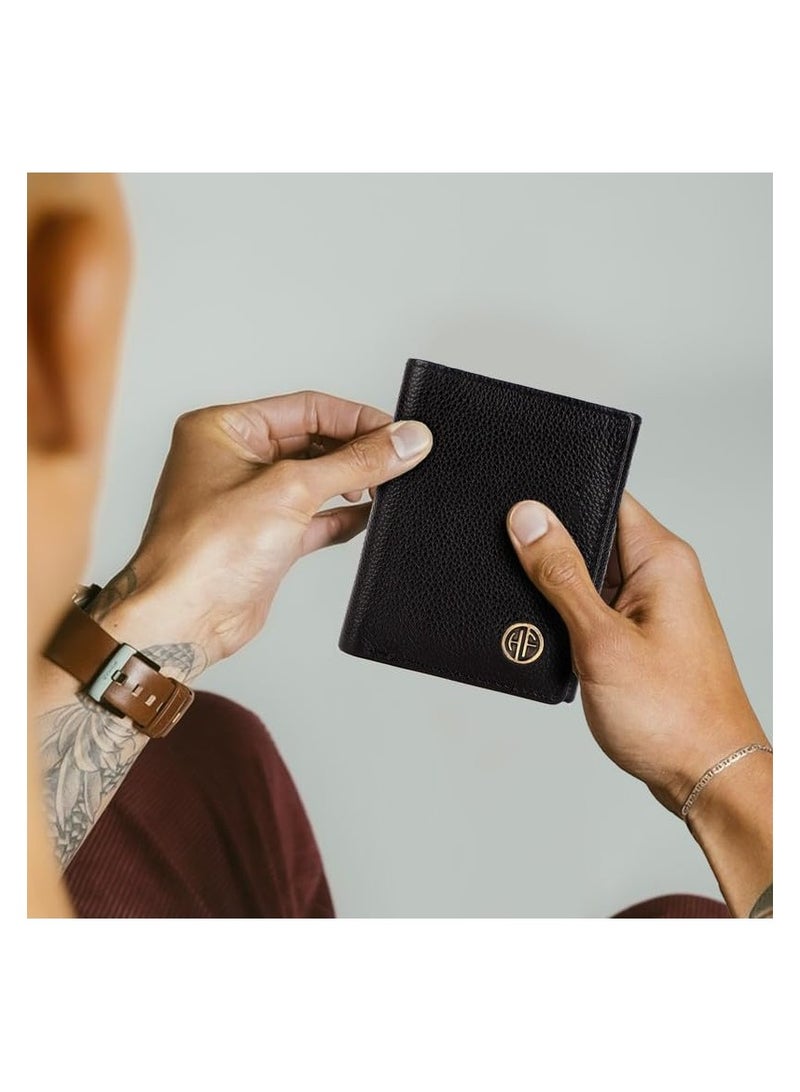  هاموندز فلاي كاتشر محفظة هاموندز فلايكاتشر سوداء للرجال - محفظة رجالية ثلاثية الطي من الجلد الأصلي مزودة بحماية RFID، 5 فتحات للبطاقات، نافذتان للهوية، فتحات للعملات، إغلاق بزر كبس، صندوق هدايا متضمن، هدية للرجال - Image 2