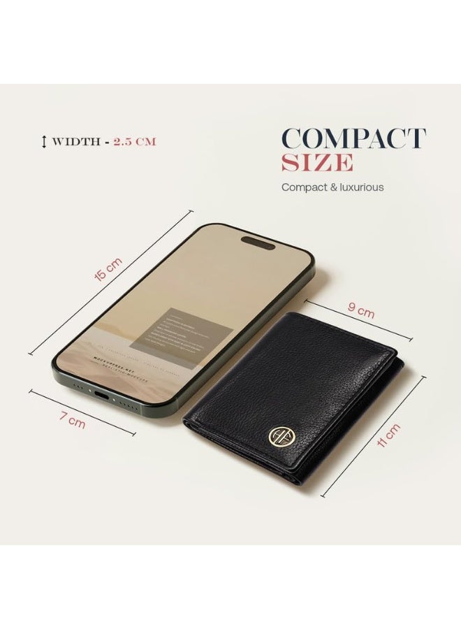  هاموندز فلاي كاتشر محفظة هاموندز فلايكاتشر سوداء للرجال - محفظة رجالية ثلاثية الطي من الجلد الأصلي مزودة بحماية RFID، 5 فتحات للبطاقات، نافذتان للهوية، فتحات للعملات، إغلاق بزر كبس، صندوق هدايا متضمن، هدية للرجال - Image 3