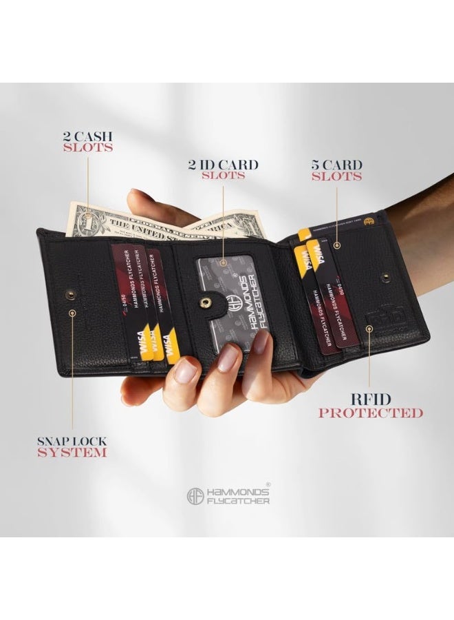  هاموندز فلاي كاتشر محفظة هاموندز فلايكاتشر سوداء للرجال - محفظة رجالية ثلاثية الطي من الجلد الأصلي مزودة بحماية RFID، 5 فتحات للبطاقات، نافذتان للهوية، فتحات للعملات، إغلاق بزر كبس، صندوق هدايا متضمن، هدية للرجال - Image 5
