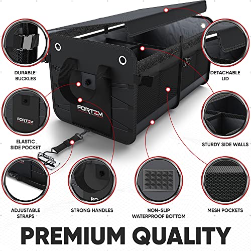 FORTEM SUV Trunk Organizer, Car Organizer, Collapsible Multi-Compartment Storage Bag for Car Accessories for Women Men, Non Slip Bottom, Adjustable Straps, Soft Cover 65L (Large, Black) - Image 2