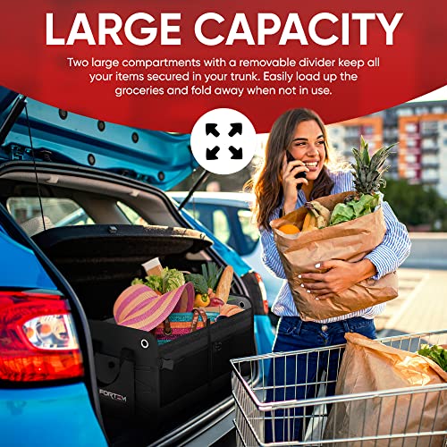 FORTEM SUV Trunk Organizer, Car Organizer, Collapsible Multi-Compartment Storage Bag for Car Accessories for Women Men, Non Slip Bottom, Adjustable Straps, Soft Cover 65L (Large, Black) - Image 3