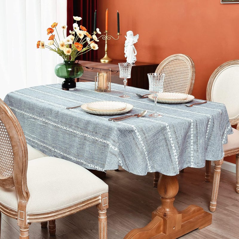 Monibana Rustic Oval Cotton Linen Tablecloths Embroidered Farmhouse Spring Table Cloths Kitchen Dining Room Party Tablecloth Table Cover for Oval Tables 60 x 120 Inches - Image 2