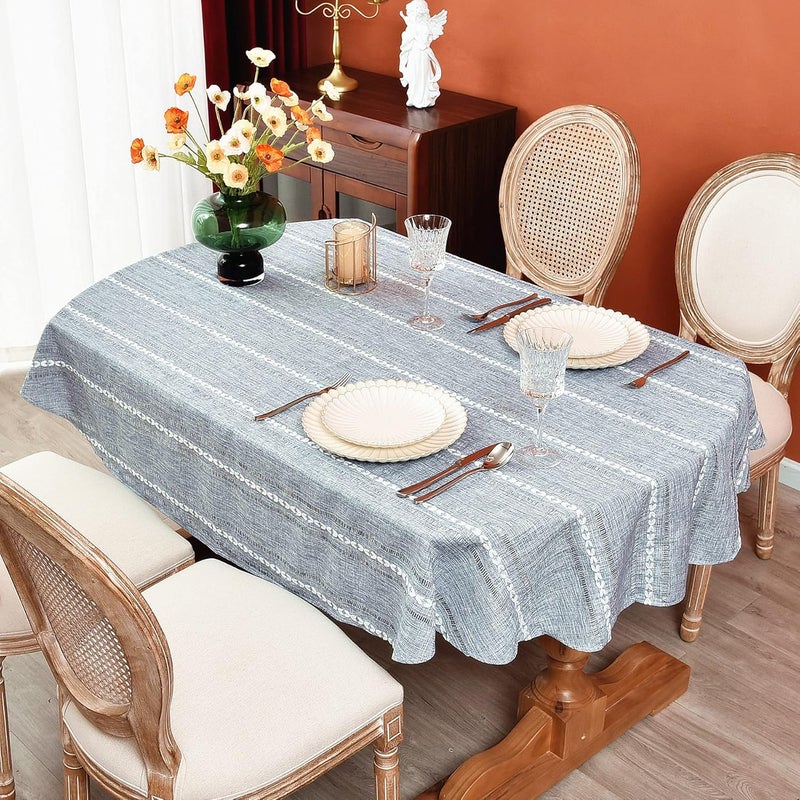 Monibana Rustic Oval Cotton Linen Tablecloths Embroidered Farmhouse Spring Table Cloths Kitchen Dining Room Party Tablecloth Table Cover for Oval Tables 60 x 120 Inches - Image 1
