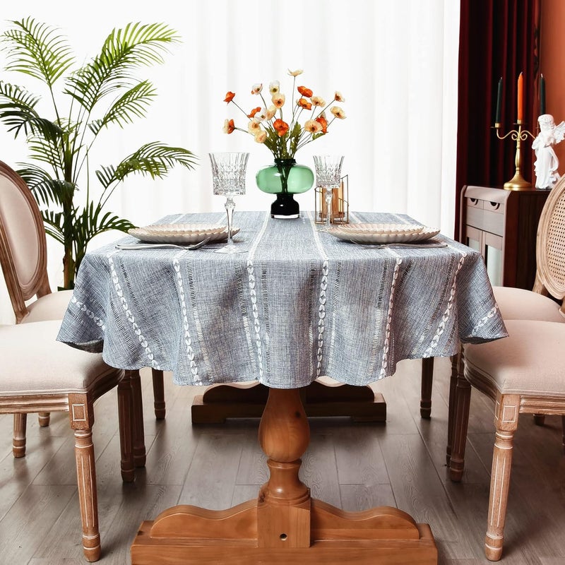 Monibana Rustic Oval Cotton Linen Tablecloths Embroidered Farmhouse Spring Table Cloths Kitchen Dining Room Party Tablecloth Table Cover for Oval Tables 60 x 120 Inches - Image 4