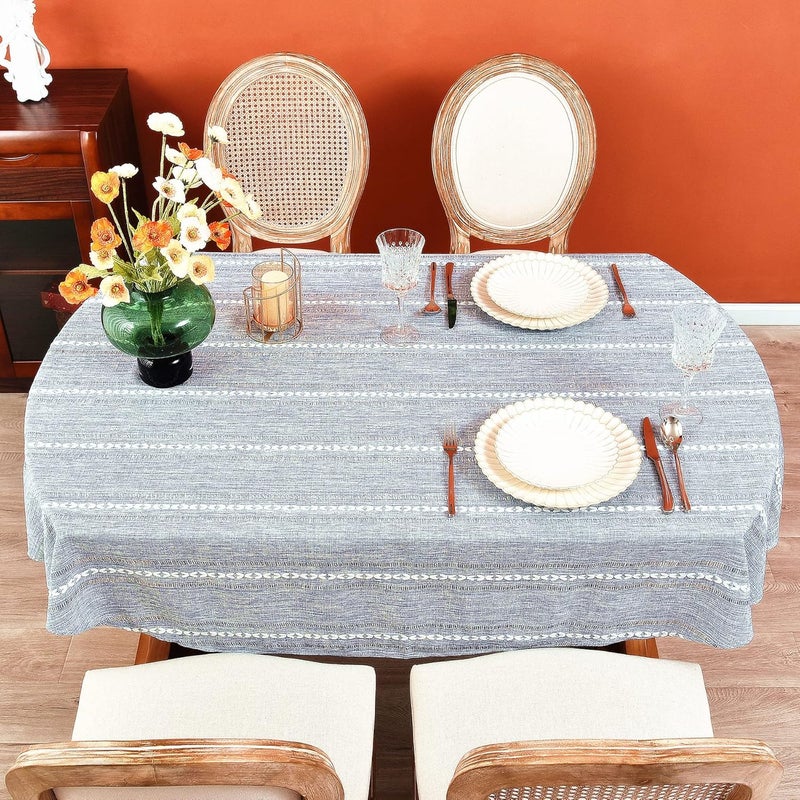 Monibana Rustic Oval Cotton Linen Tablecloths Embroidered Farmhouse Spring Table Cloths Kitchen Dining Room Party Tablecloth Table Cover for Oval Tables 60 x 120 Inches - Image 3