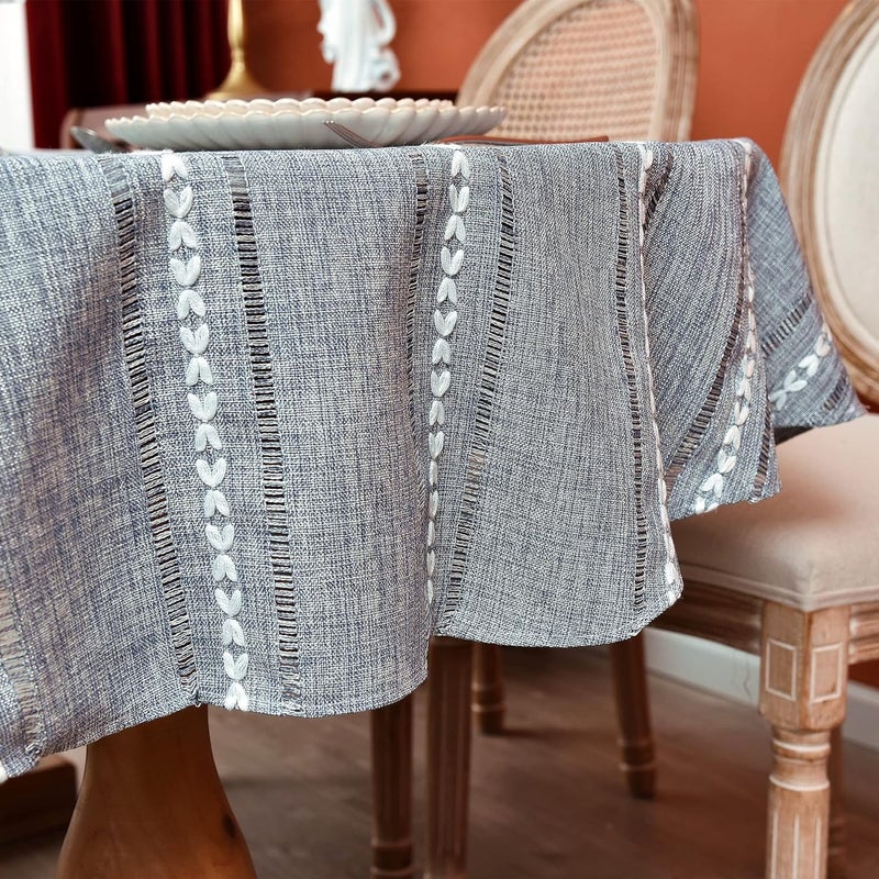 Monibana Rustic Oval Cotton Linen Tablecloths Embroidered Farmhouse Spring Table Cloths Kitchen Dining Room Party Tablecloth Table Cover for Oval Tables 60 x 120 Inches - Image 5