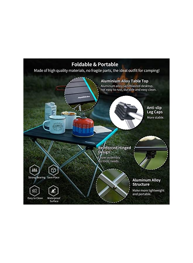 Naturehike Camping Folding Table, Aluminum Table Top, Waterproof, Portable, Lightweight, For Dining, Cooking, Picnic, Outdoor, Fishing (Black Small) - Image 4