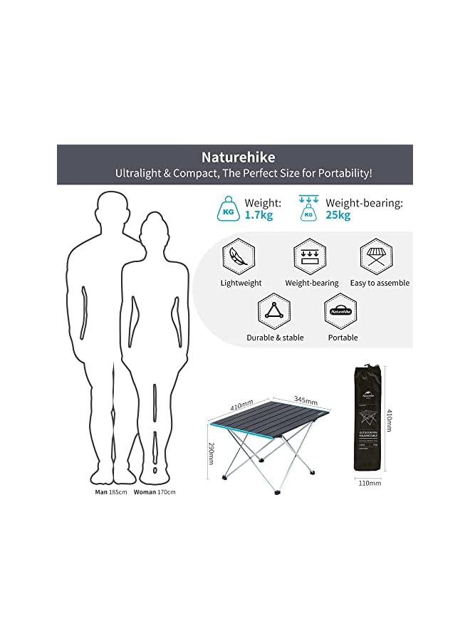Naturehike Camping Folding Table, Aluminum Table Top, Waterproof, Portable, Lightweight, For Dining, Cooking, Picnic, Outdoor, Fishing (Black Small) - Image 3
