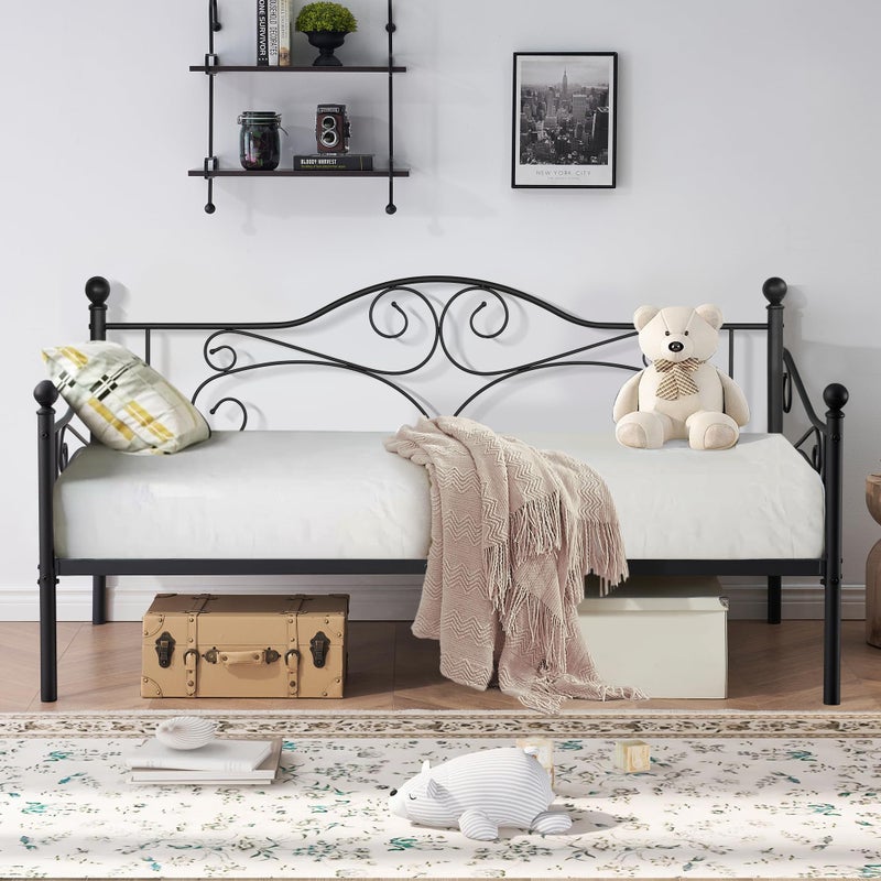 VECELO VECELO Daybed Frame Twin Size Metal Platform Bed with HeadboardHeavy Duty Steel Slats Support for Living Room Bedroom Guest Room Easy Assembly 