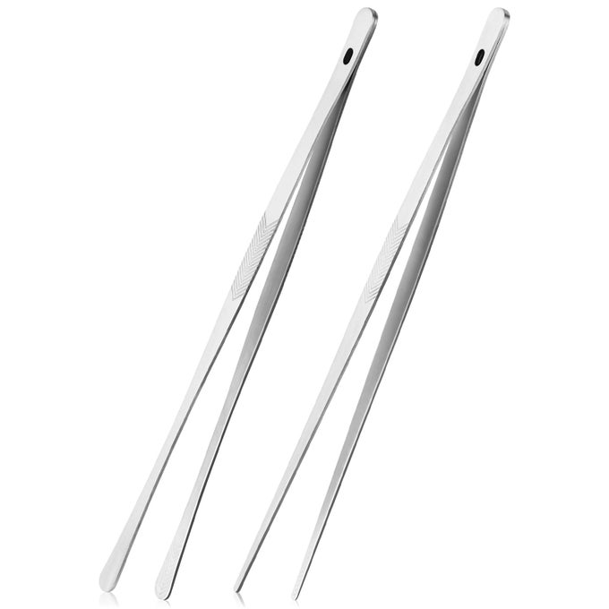 KITCHEN COOKING TONGS TWEEZERS 2PCS 12 STAINLESS STEEL KITCHEN UTENSILS METAL FINE TWEEZERS TONGS WITH PRECISION SERRATED TIPS FOR CHEF SERVING FOOD GRILL CULINARY PASTA SALAD BBQ