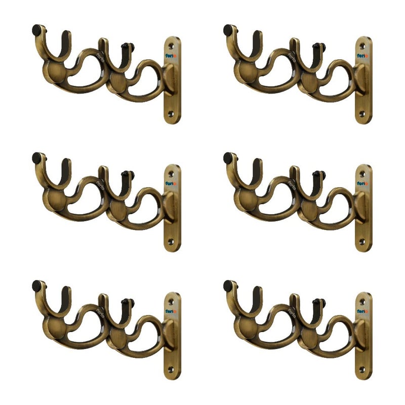 FERIO Double Zinc Heavy Brass Finish Curtain Holder and Brackets for Door and Window for 1 Inch Rod Size Parda Holder (Pack of 6) - Image 5