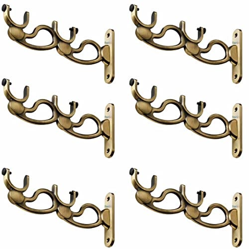 FERIO Double Zinc Heavy Brass Finish Curtain Holder and Brackets for Door and Window for 1 Inch Rod Size Parda Holder (Pack of 6) - Image 3