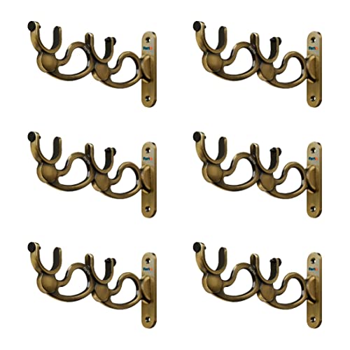 FERIO Double Zinc Heavy Brass Finish Curtain Holder and Brackets for Door and Window for 1 Inch Rod Size Parda Holder (Pack of 6) - Image 1
