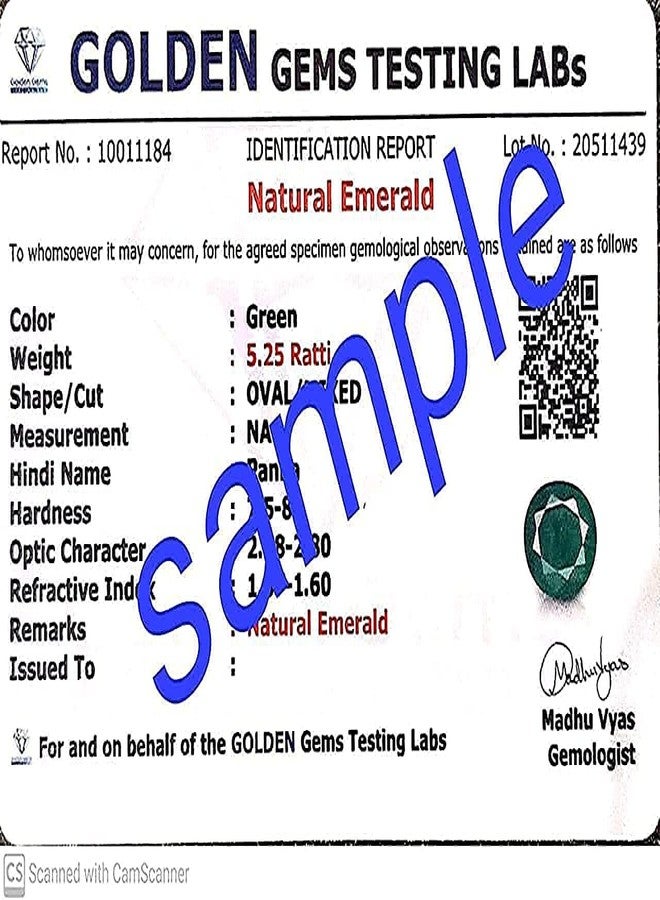 Ayush Gems A++ Quality Colombian Emerald Stone Original 5.25 Ratti/4.62 Carat Unheated Lab Certified Loose Precious Panna Gemstone - Image 3