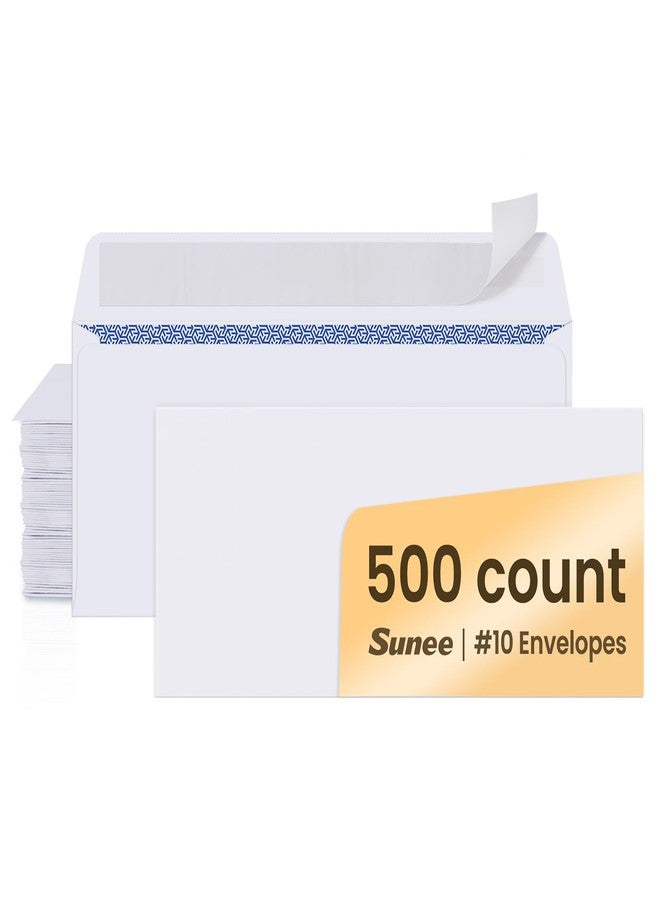 SUNEE #10 Security-Tinted Self Seal Envelopes - 500 Pack White Windowless Mailing Envelopes, 24LB Printer Friendly for Business, Home & Office Use (4-1/8 x 9-1/2") - Image 1